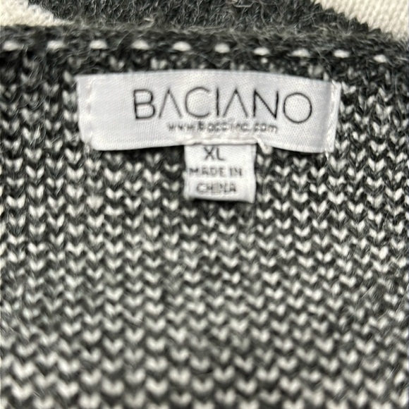 Baciano Charcoal Grey and white Color Block / Striped Knit Long Cardigan, XL - Picture 2 of 9